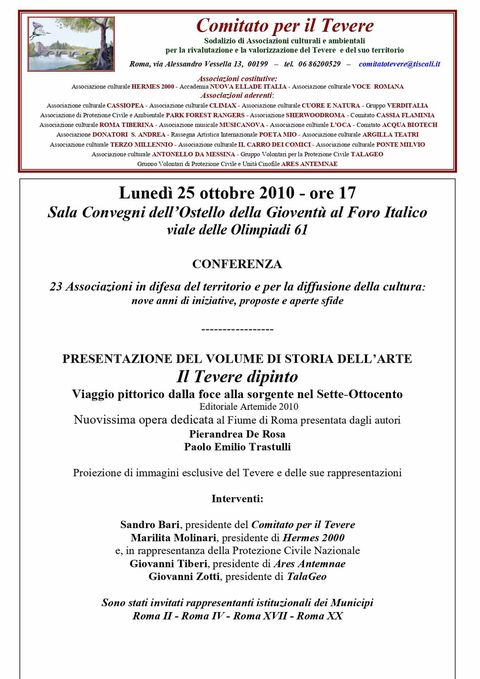 Locandina: X Anniversario del Comitato per il Tevere, 25 ottobre 2010